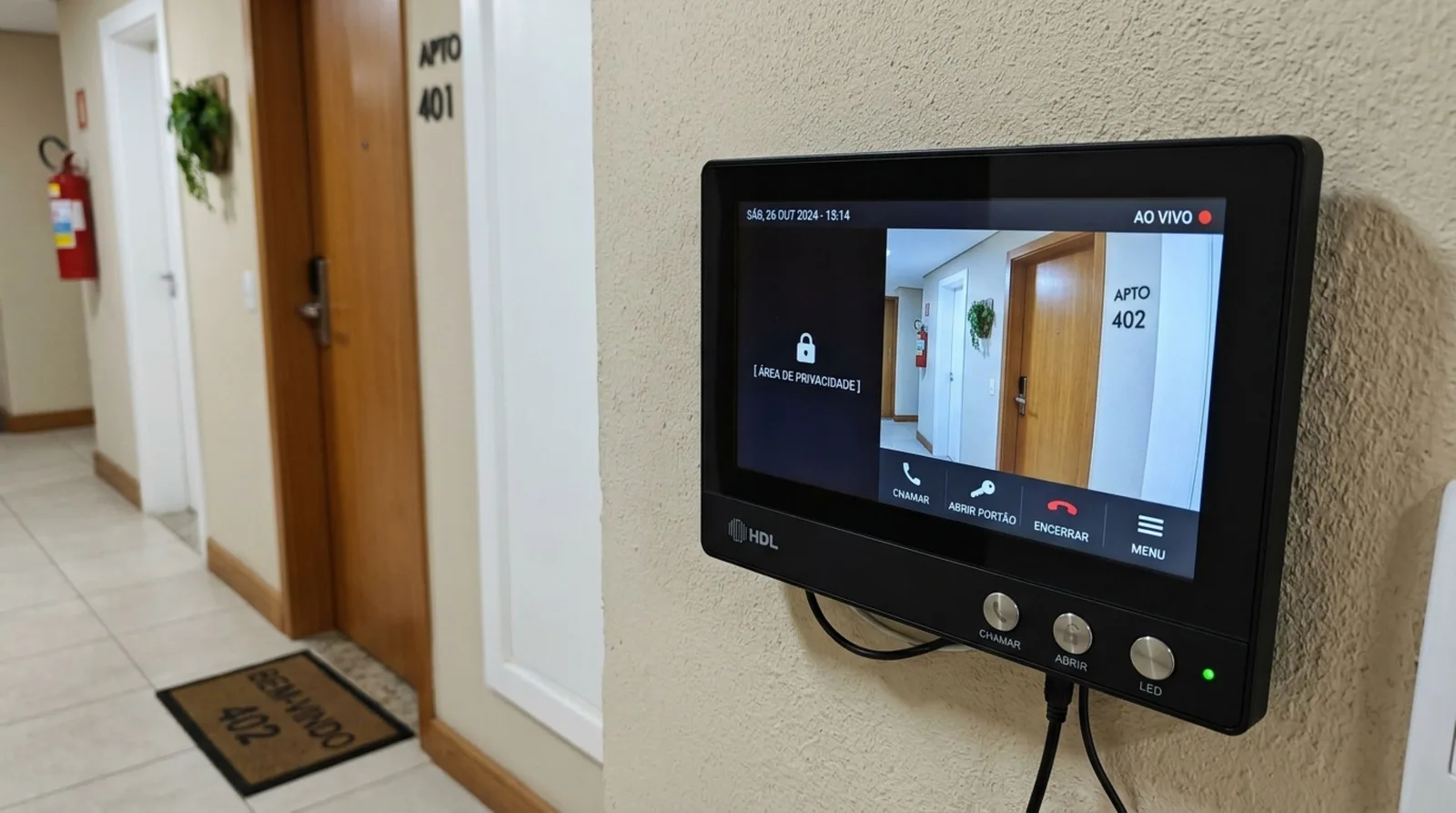 Câmera de videoporteiro pode exigir ajuste para preservar a casa vizinha
