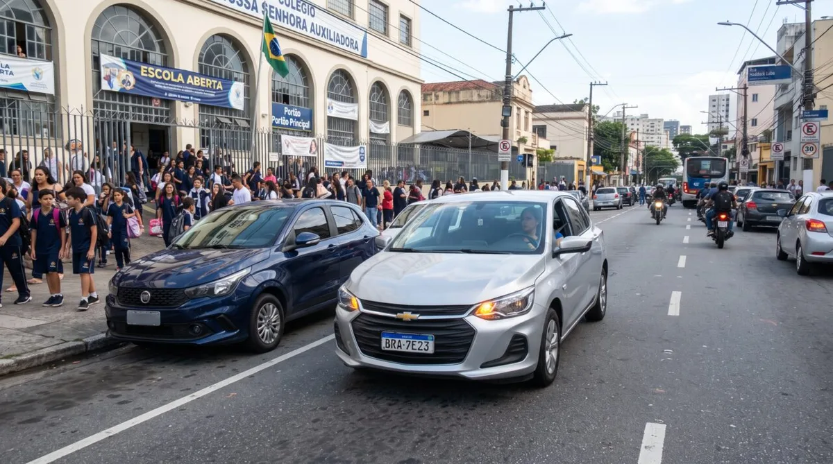 Parar em fila dupla na escola pode render multa de R$ 195,23