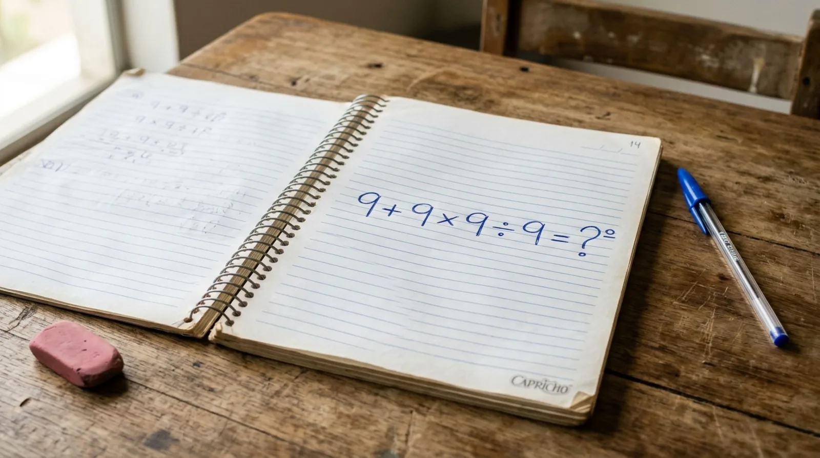 A ordem certa para resolver 9 + 9 × 9 ÷ 9
