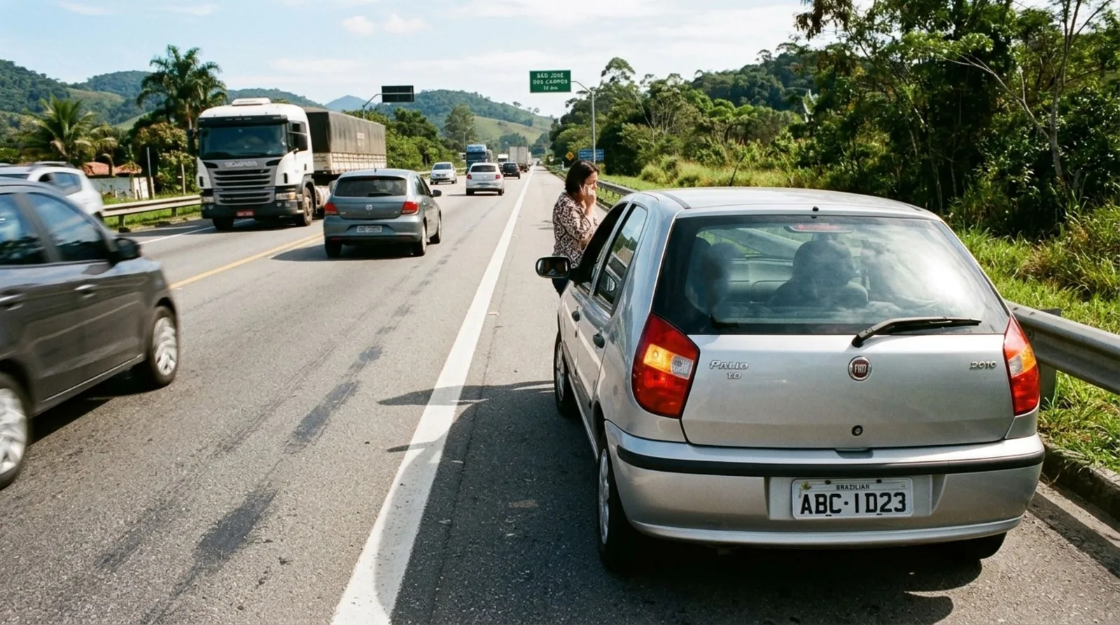 Estacionar no acostamento para atender ligação pode gerar multa e remoção