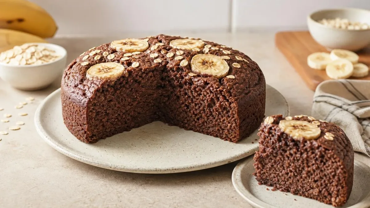 Bolo de banana, aveia e cacau fica pronto no micro-ondas