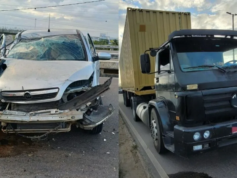 Colisão entre carro e caminhão mata motorista em viaduto no Recife