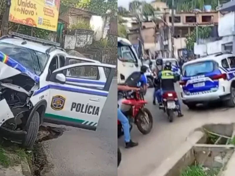 Viatura da PM bate em muro durante perseguição no Recife