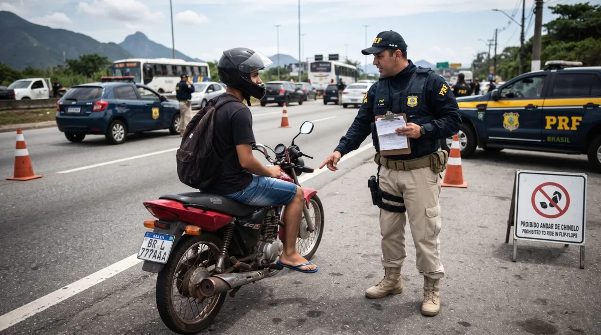 Motociclista de chinelo tem moto retida durante fiscalização de trânsito