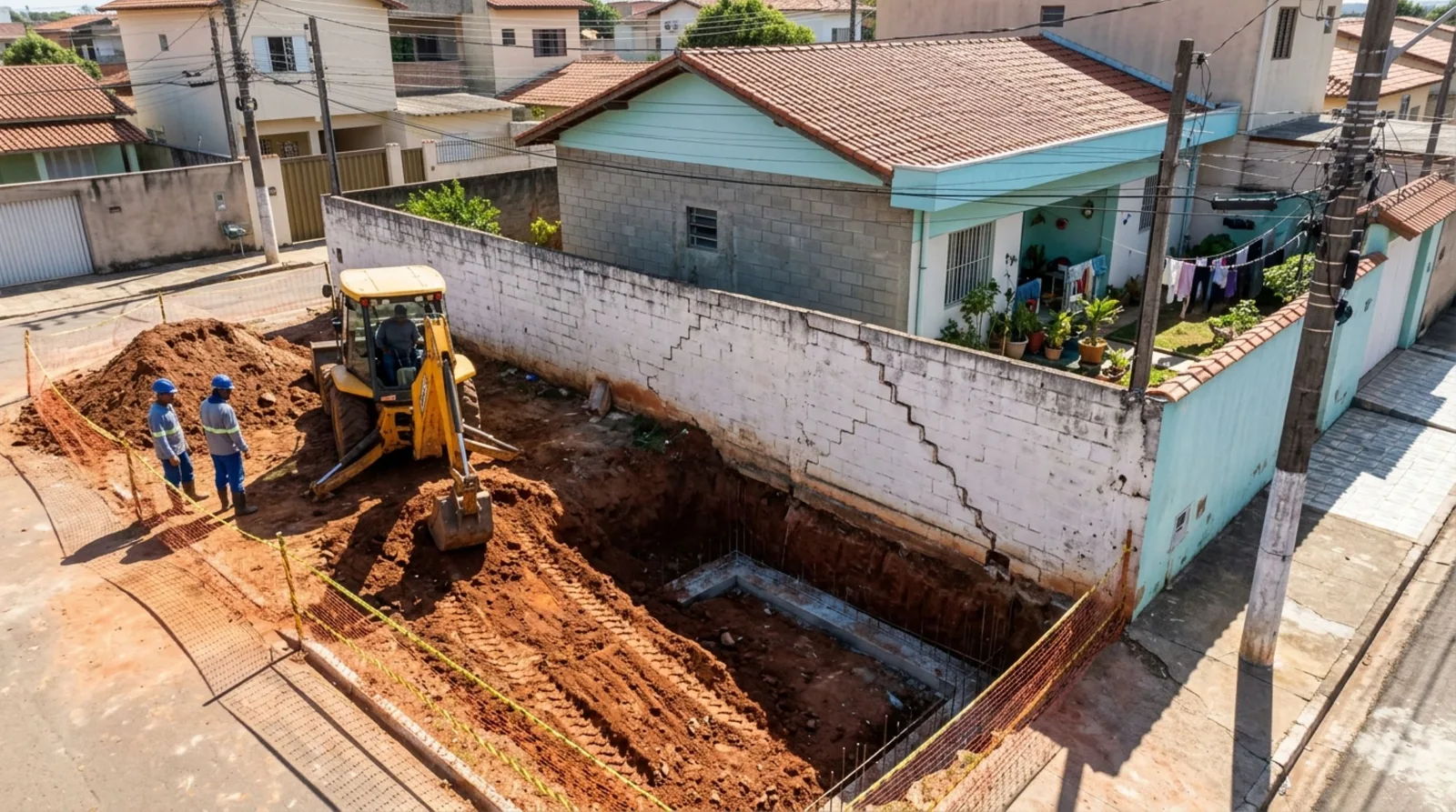 Escavação para garagem pode comprometer muro entre imóveis; saiba como agir