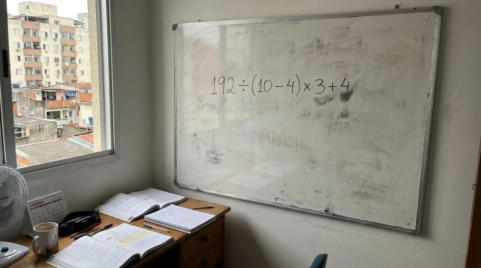 A regra que leva a expressão 192 ÷ (10 − 4) × 3 + 4 ao resultado correto