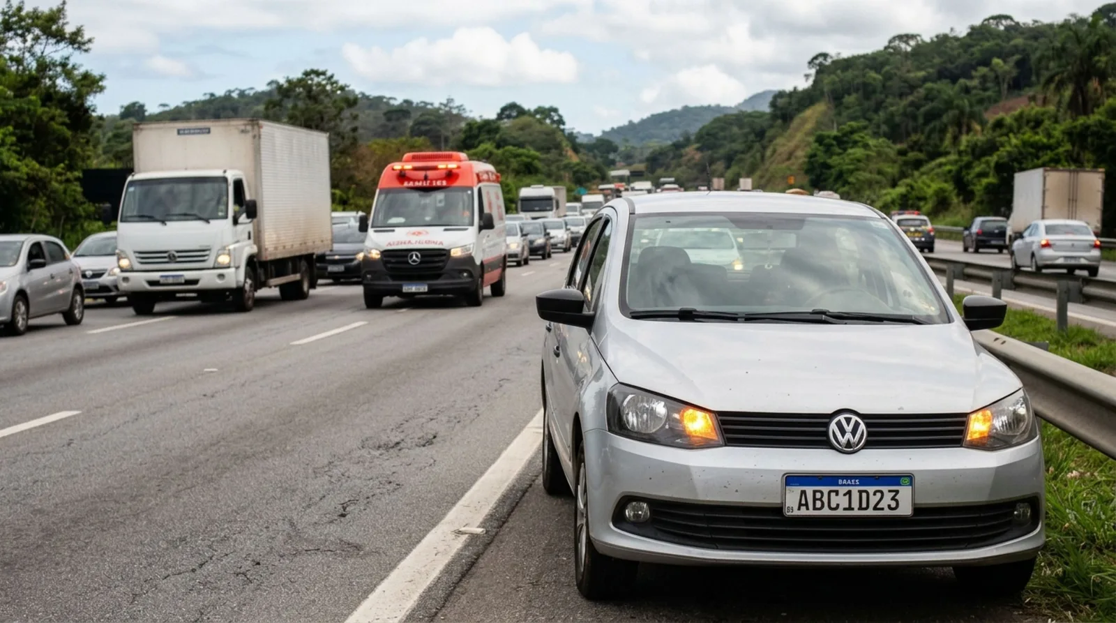 Pisca-alerta não libera estacionamento no acostamento para fotografar acidente