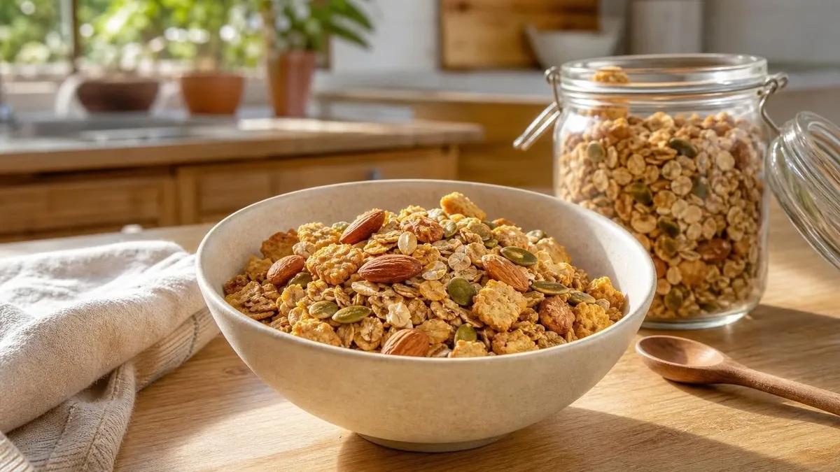 Cereal caseiro crocante: receita com aveia, castanhas e sementes