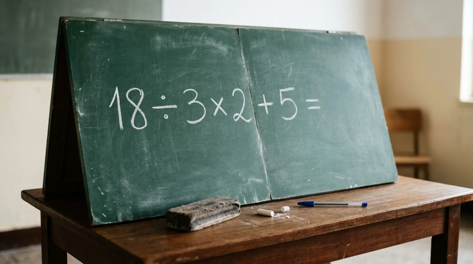 A ordem dos sinais muda o resultado de 18 ÷ 3 × 2 + 5