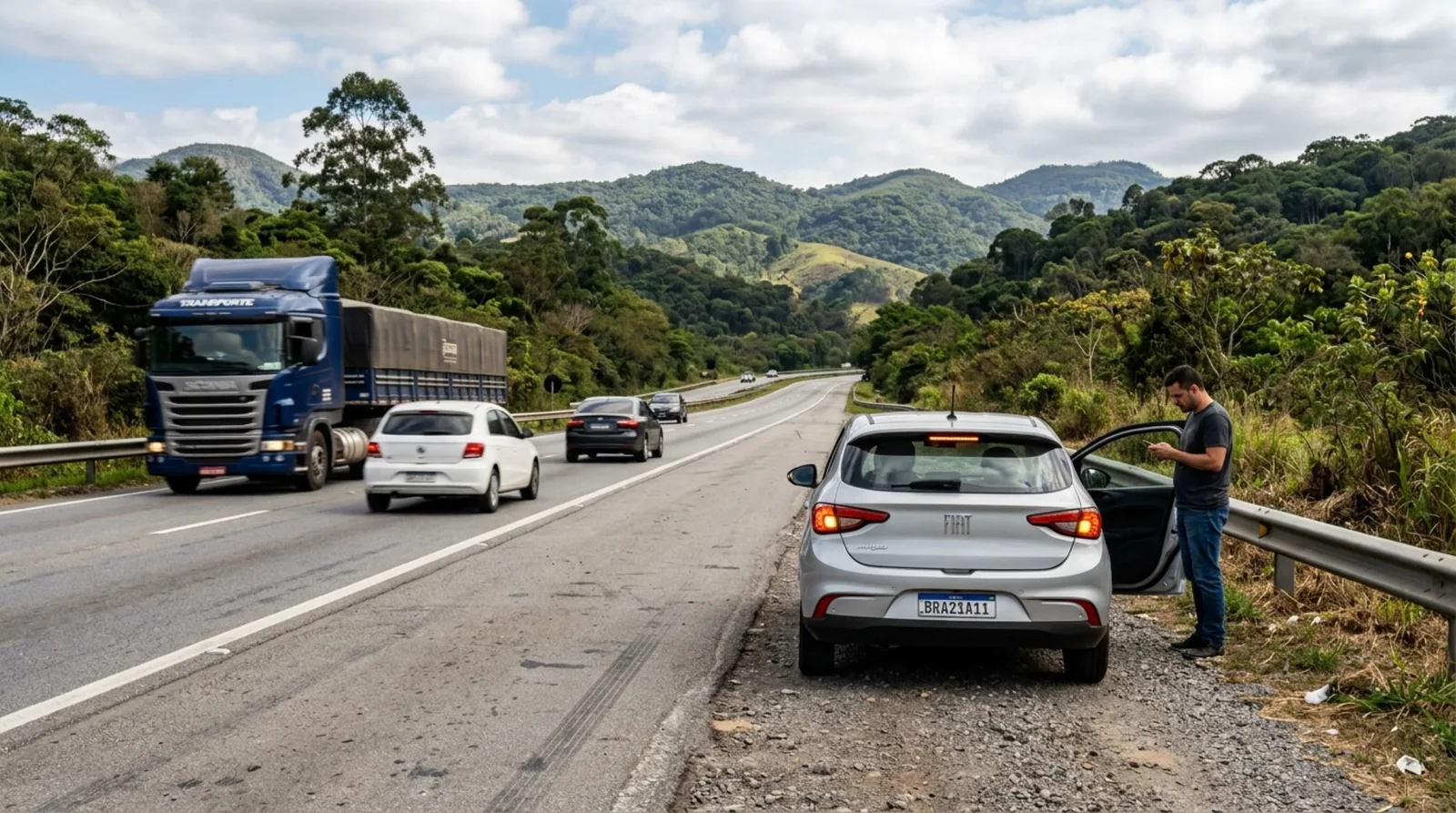 Pisca-alerta não autoriza parada no acostamento para fotografar