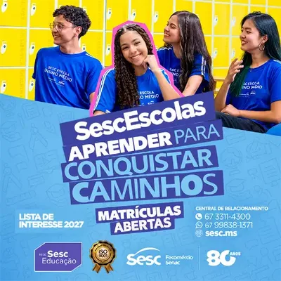 Sesc MS abre matrículas para 2027 em escolas de Campo Grande e Três Lagoas