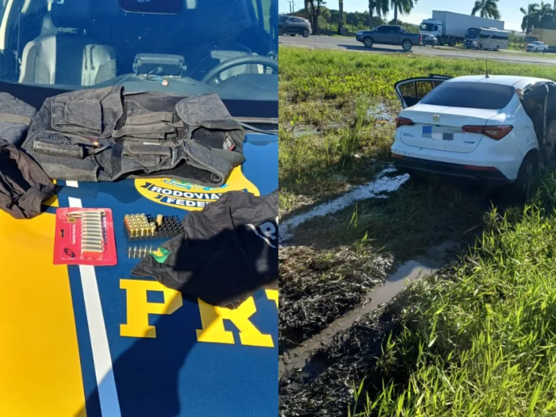 Carro roubado é recuperado com material policial e munições na BR-101